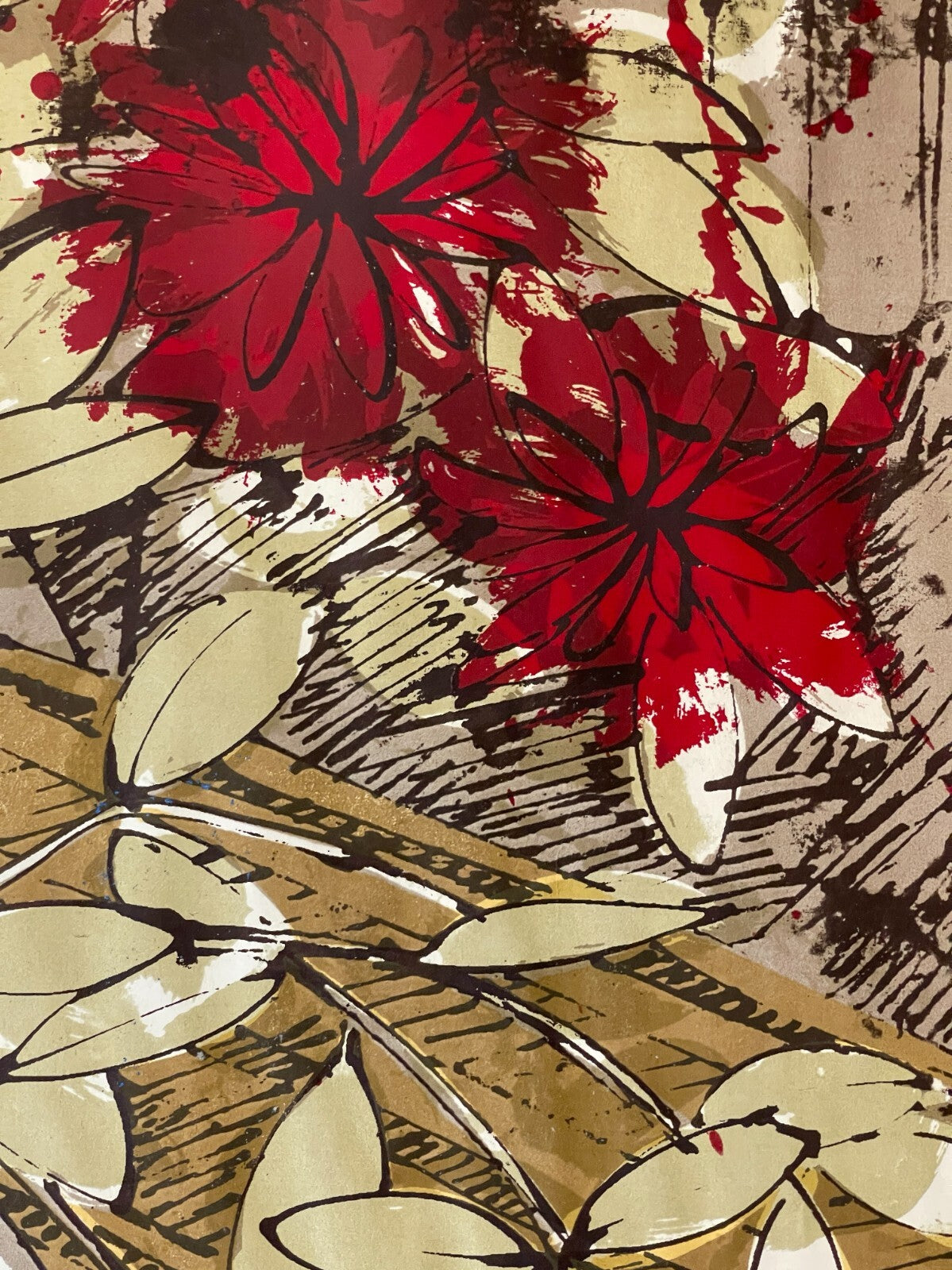 RED FLOWERS Robert Alan Smith ORIGINAL Artist Signed c.1960 Ltd Ed Serigraph
