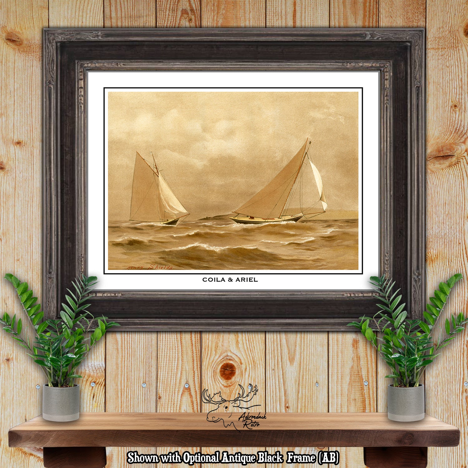 a painting of two sailboats in the ocean