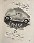 1930 Unic 8 Cylinder 15CV French Print Ad Unic Motor Car Deschovsky Illustration