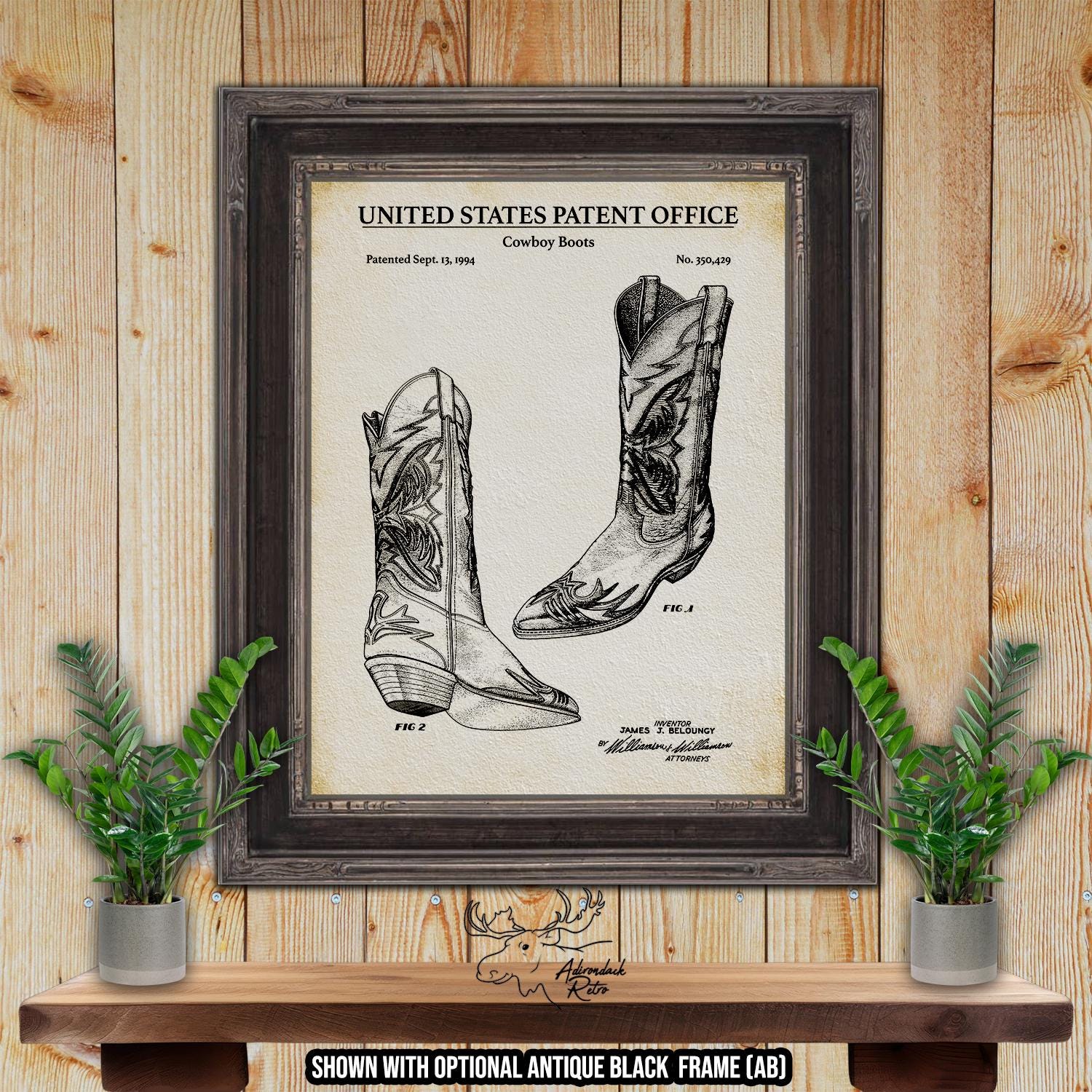 1994 Cowboy Boots Patent Print - Cowboy Boots Design Blueprint at Adirondack Retro