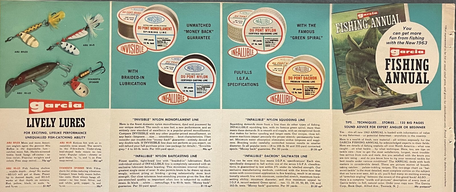 1963 Garcia Fishing Rods Reels Lures Tackle 8 Page Foldout Color Brochure