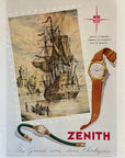 1951 Zenith Watch Ad - Sailing Vessel - Maritime - Vintage Illustrated Print Ad