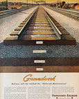 1945 Pennsylvania Railroad Print Ad Trains Locomotive Railcar Track Groundwork