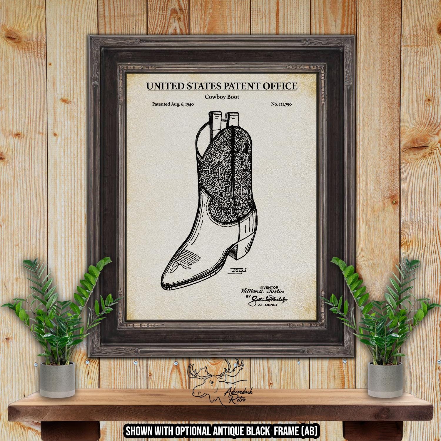 1940 Cowboy Boot Patent Print - Cowboy Boots Design Blueprint at Adirondack Retro