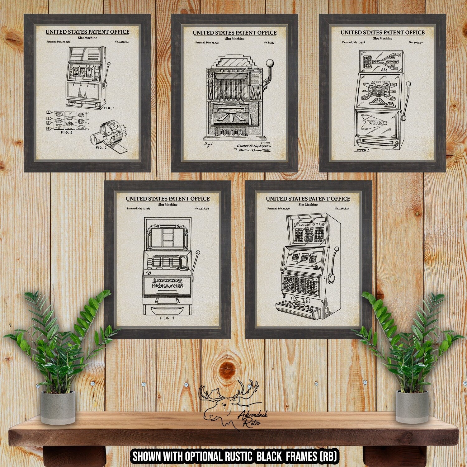 Slot Machine Patent Print Set of 5 at Adirondack Retro