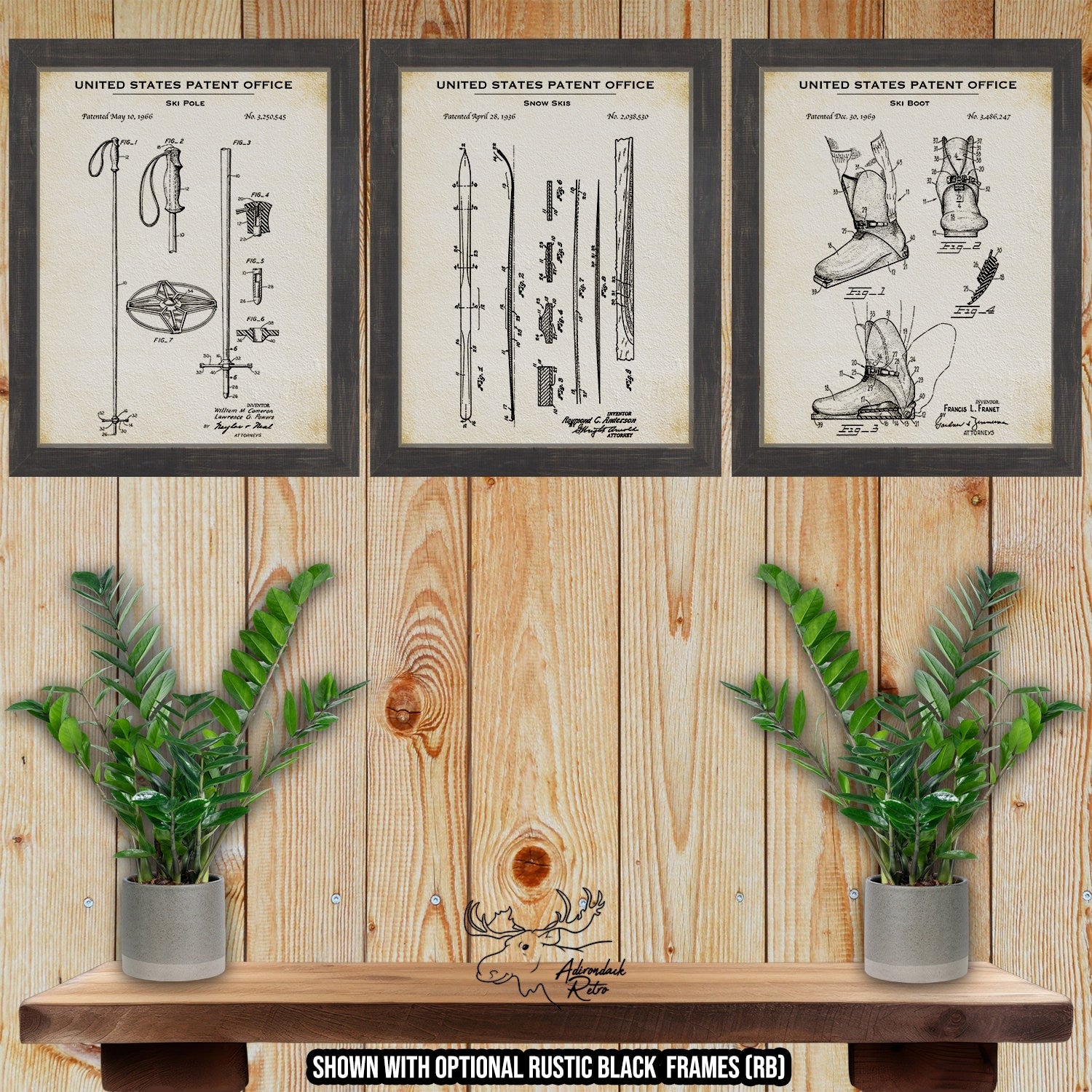 Snow Skiing Patent Print Set of 3 at Adirondack Retro