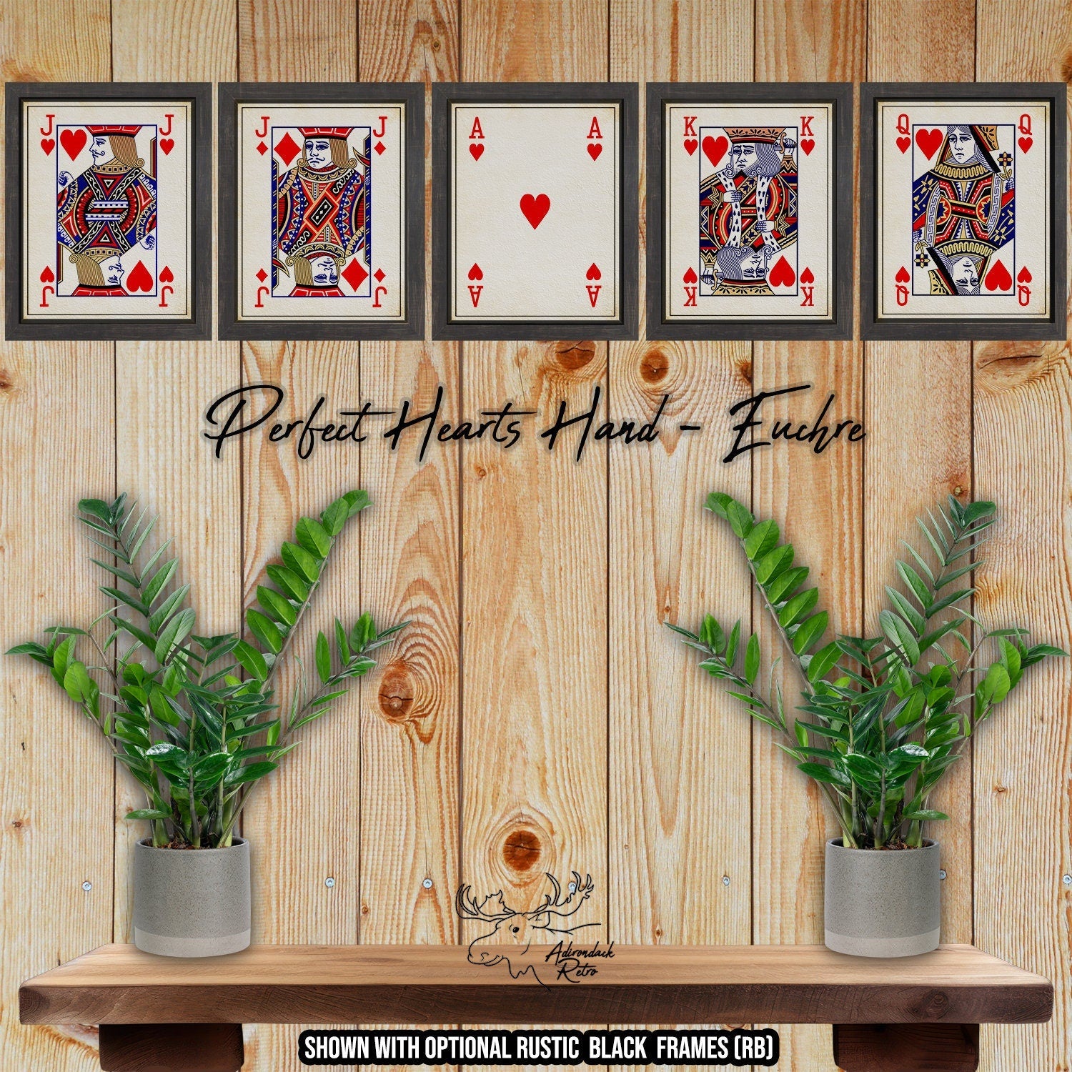 Euchre Playing Card Prints - Perfect Hearts Hand Playing Card Posters at Adirondack Retro