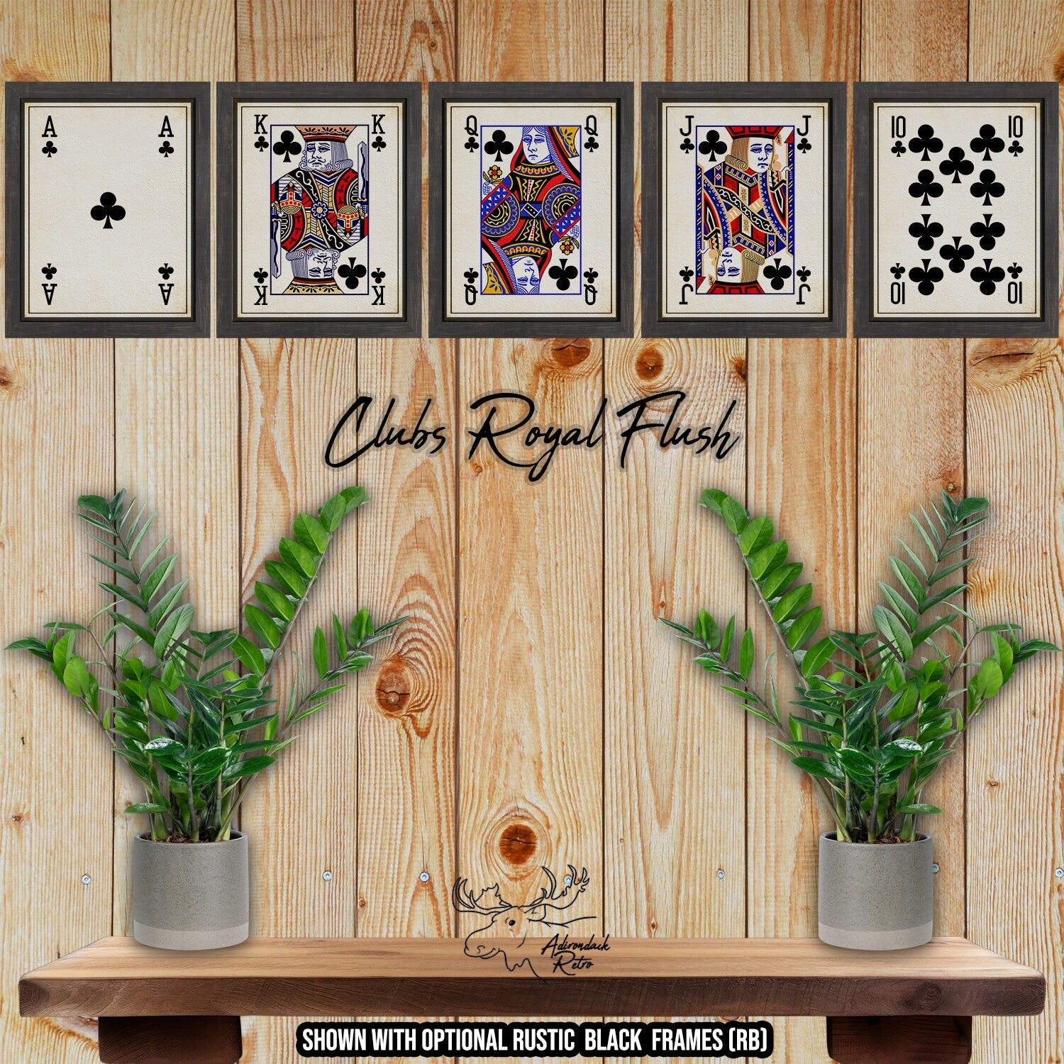 Clubs Royal Flush Poker Card Prints - Honor Cards at Adirondack Retro