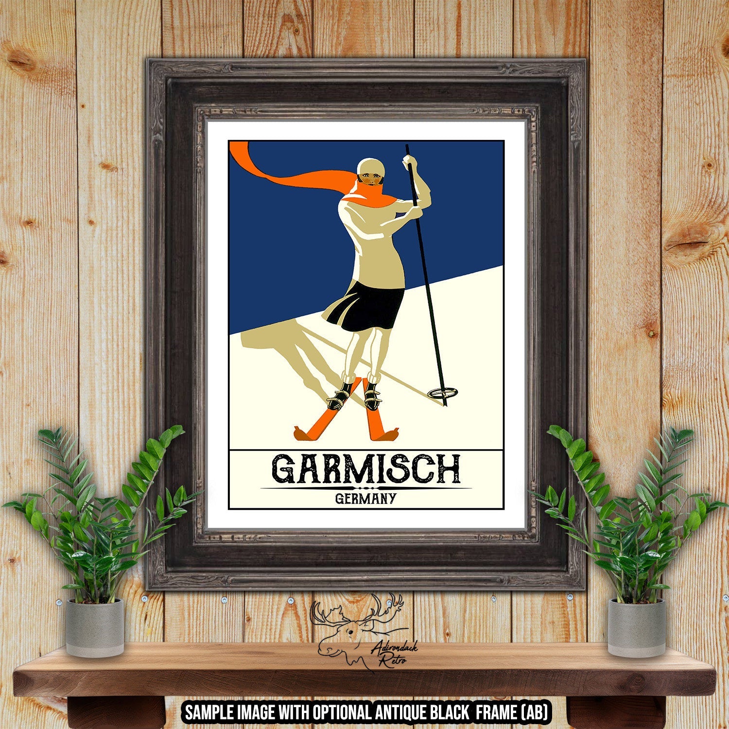 Garmisch Germany Retro Ski Resort Art Print at Adirondack Retro