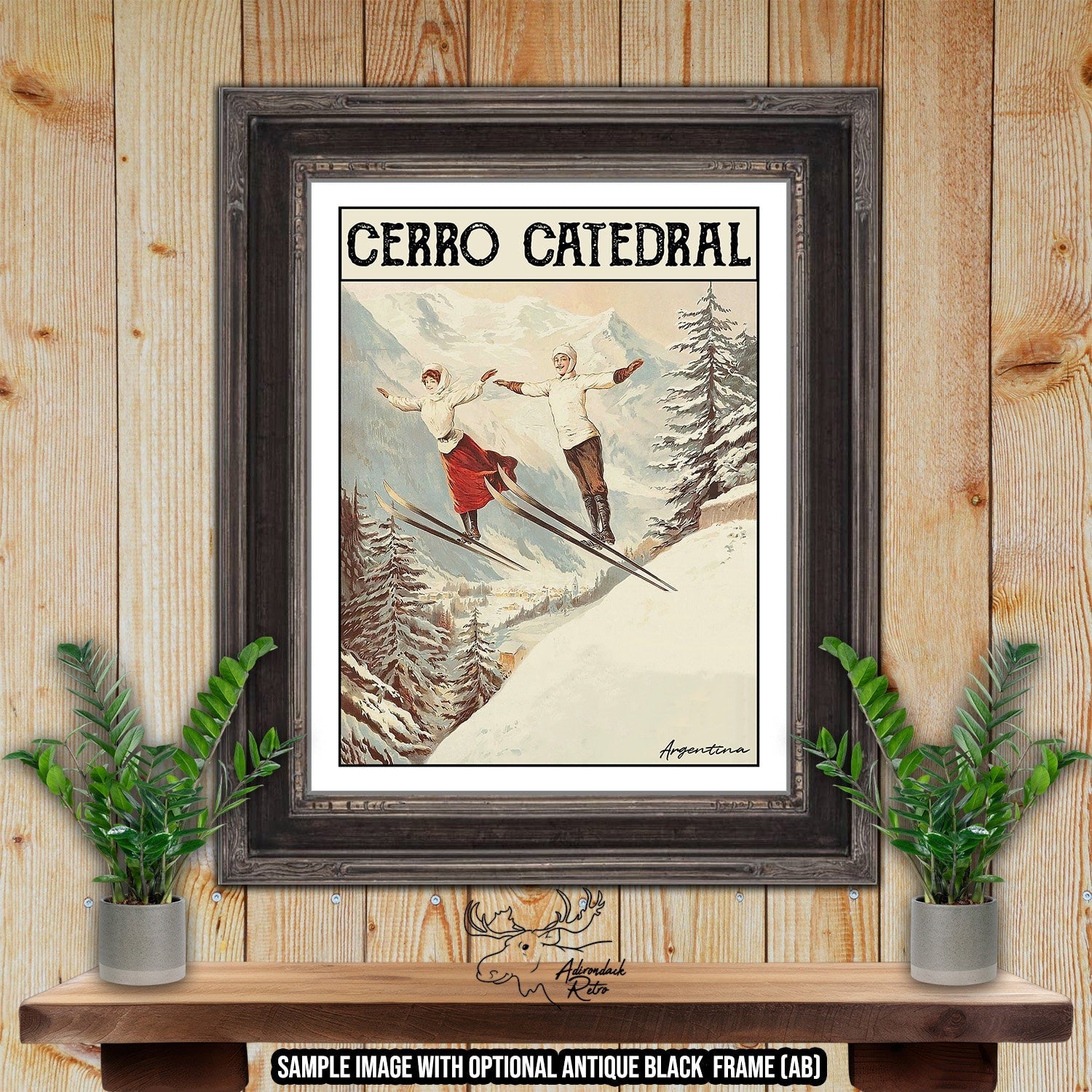 Cerro Catedral Argentina Retro Ski Resort Art Print at Adirondack Retro