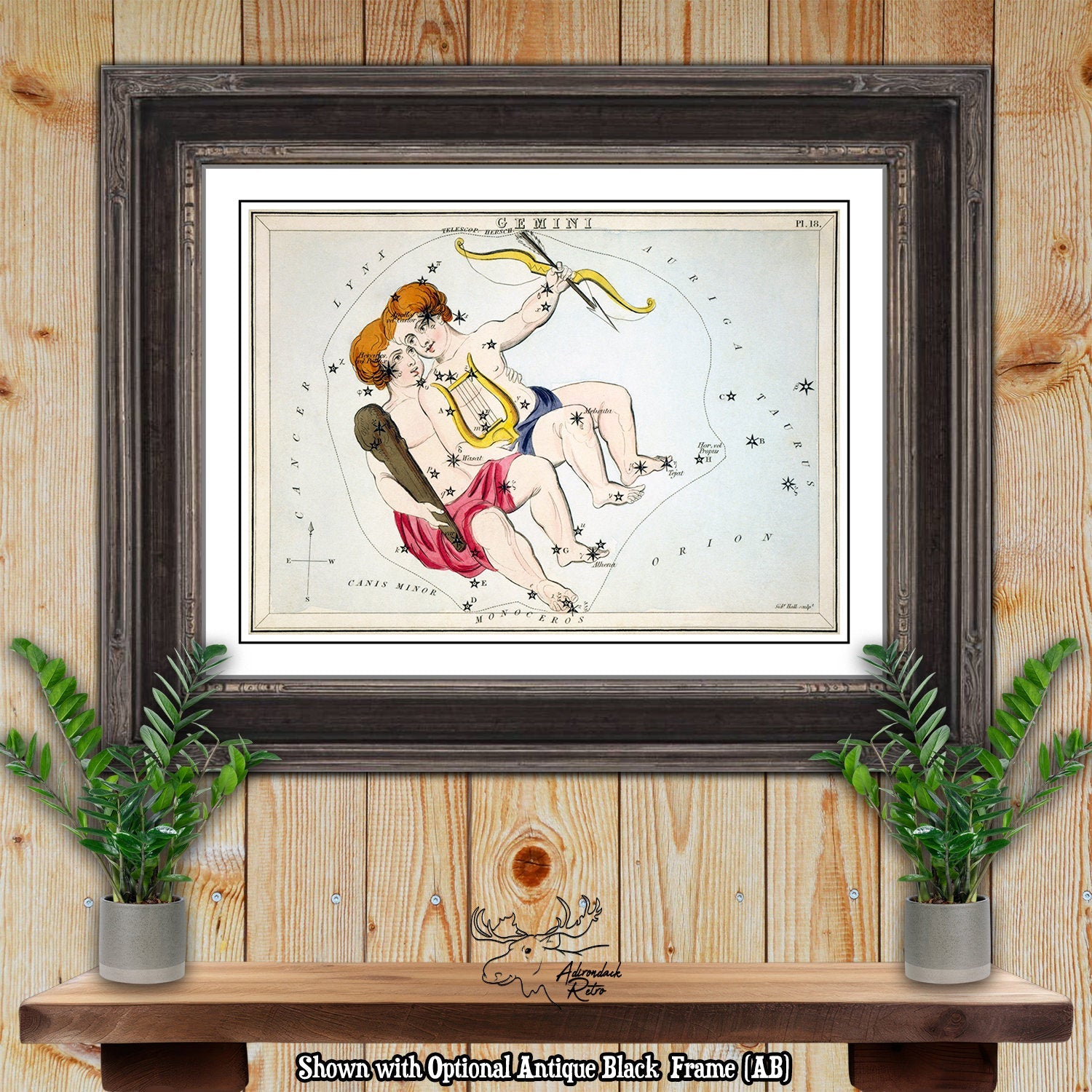 Gemini Constellation Star Map by Sidney Hall Fine Art Astrology Print at Adirondack Retro