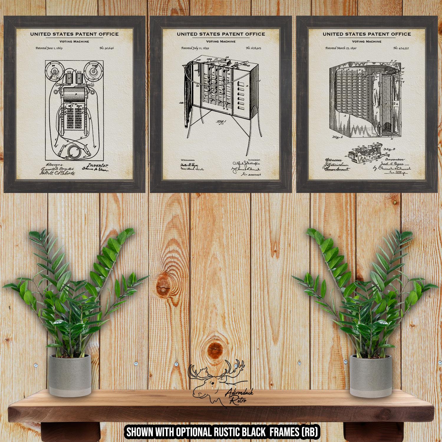 Polling Booth Patent Print Set of 3 - Voting Machine Posters at Adirondack Retro