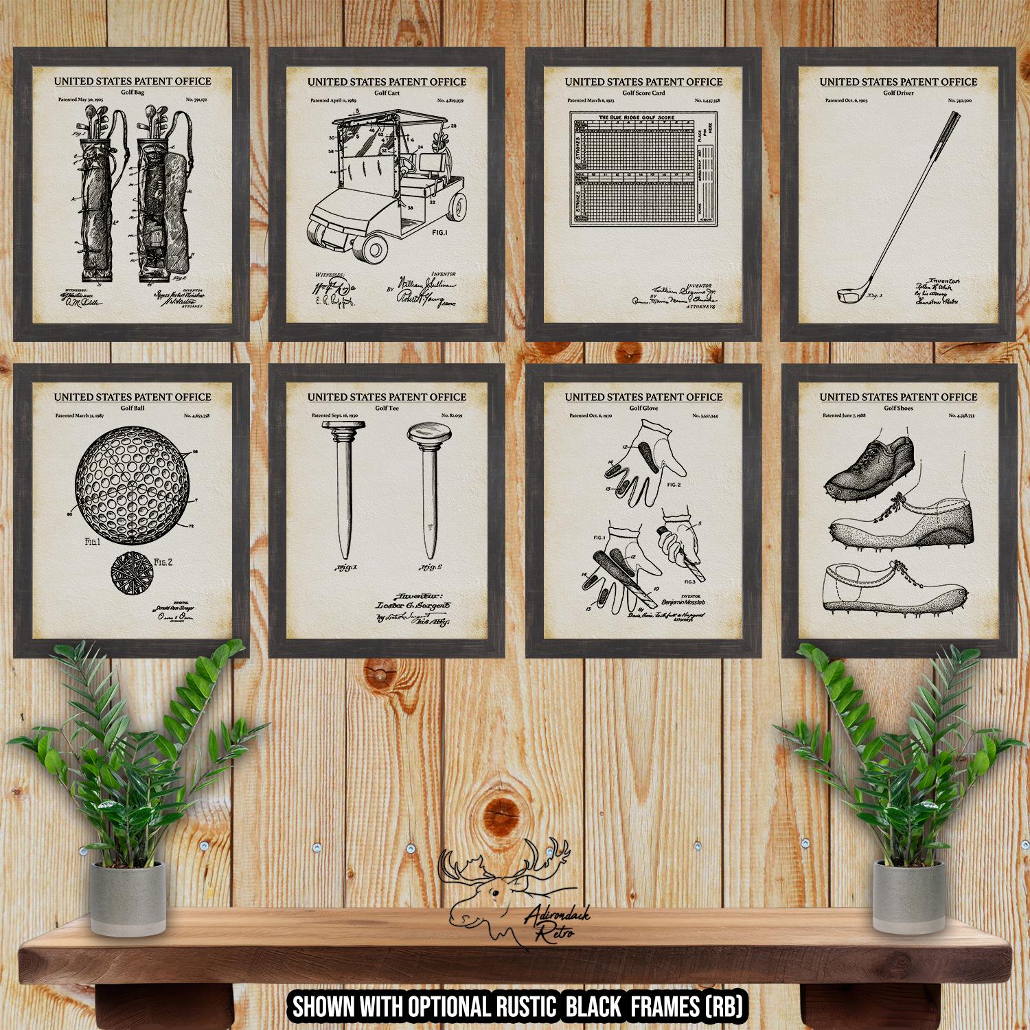 Golf Patent Print Set of 8 - Rustic Golf Posters - Golf Inventions atAdirondack Retro