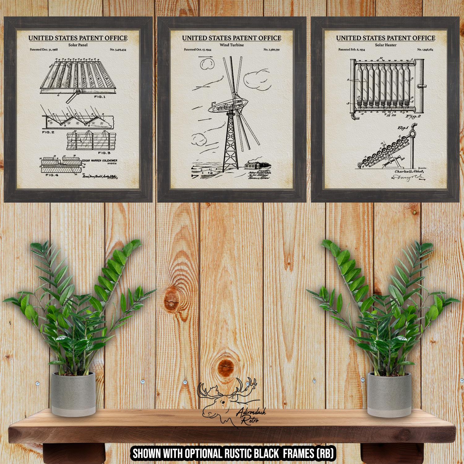 Renewable Energy Set of 3 Patent Art Prints - Historical Clean Energy Inventions at AdirondackRetro