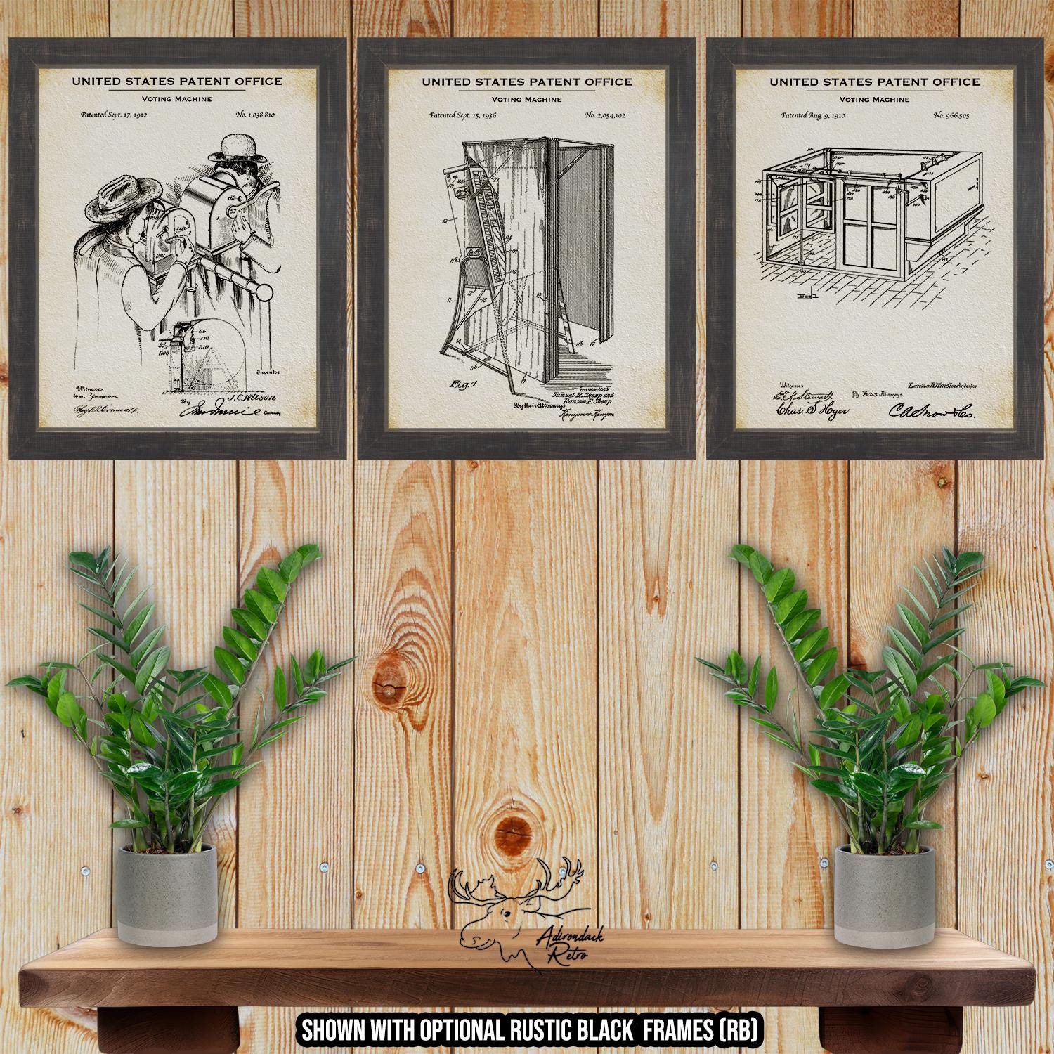 Voting Machine Patent Print Set of 3 - Polling Booth Posters - Voting Invention Blueprints - Voting Machine Drawings - Political Wall Art at Adirondack Retro