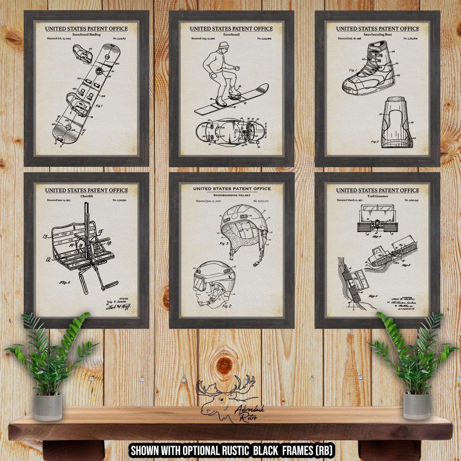 Snowboarding Patent Print Set of 6 - Snowboarding Poster Set - Snowboard Inventions at Adirondack Retro