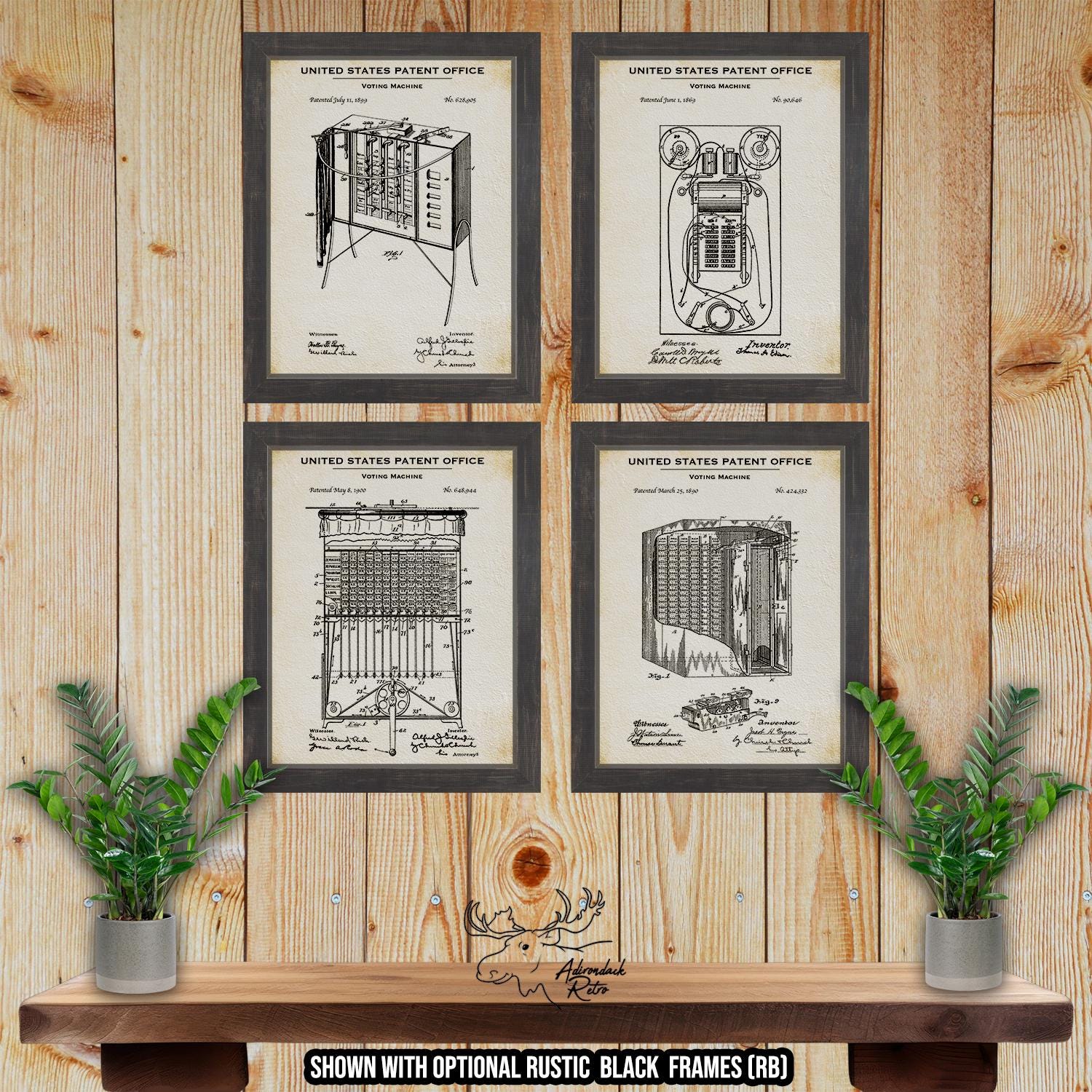 Voting Machine Patent Print Set of 4 - Old Polling Booth Posters at Adirondack Retro