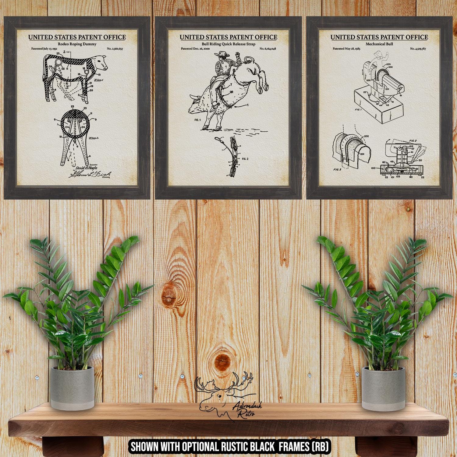 Rodeo Patent Print Set of 3 - Old Bull Riding Posters at Adirondack Retro