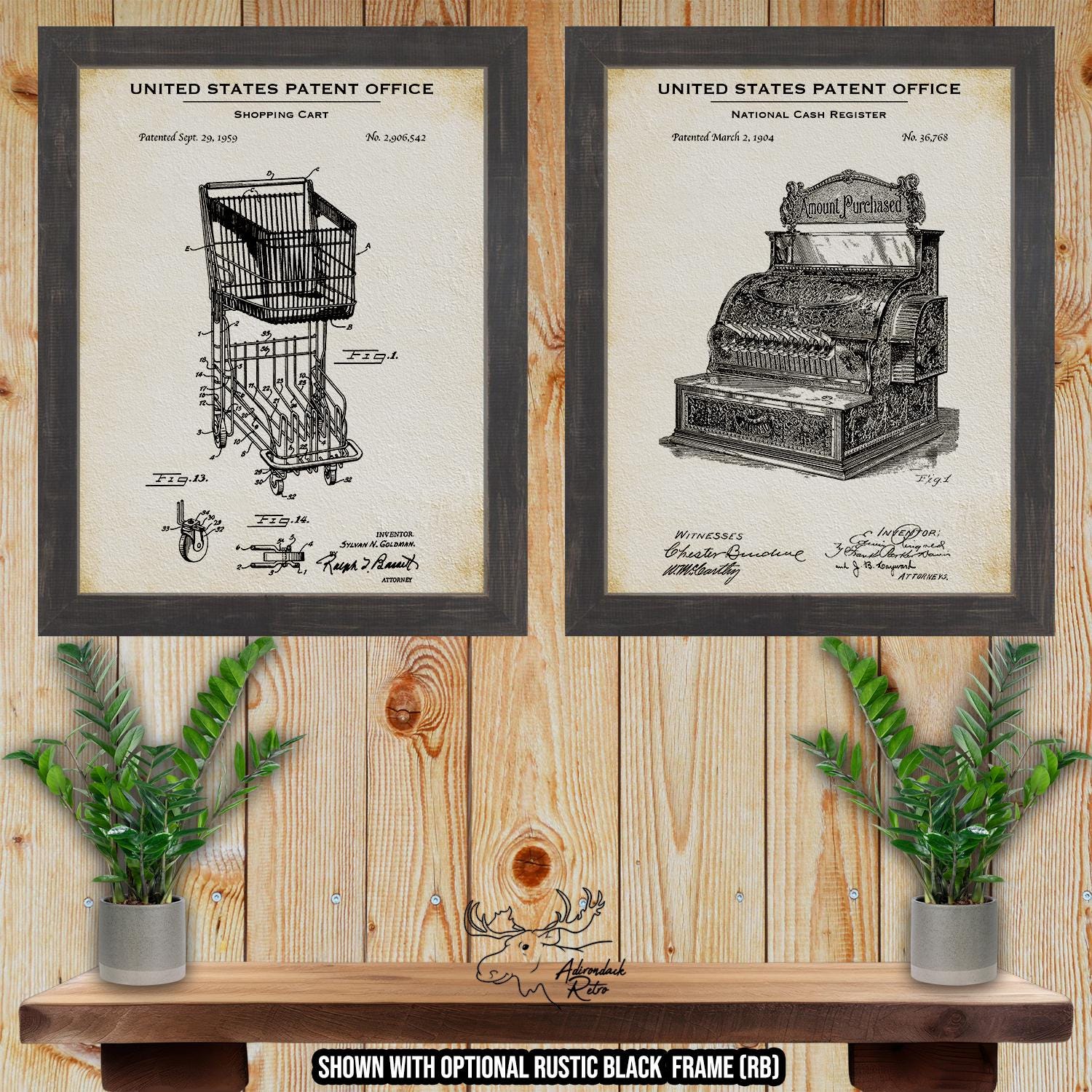 Shopping Patent Print Set of 2 - Retro Shopping Posters - Retail Store Inventions at Adirondack Retro