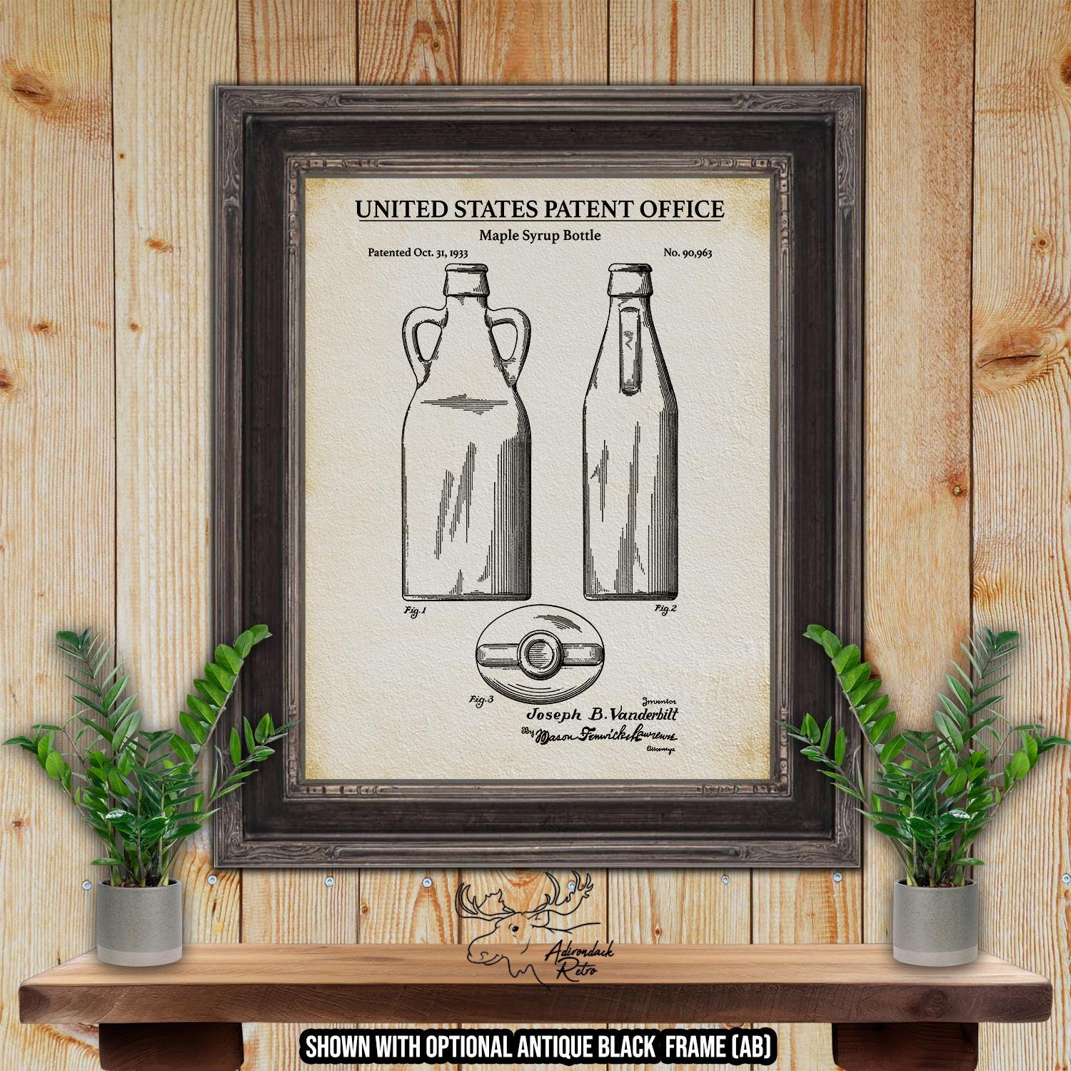 Maple Syrup Bottle Patent Print - Kitchen Poster - 1933 Syrup Invention at Adirondack Retro