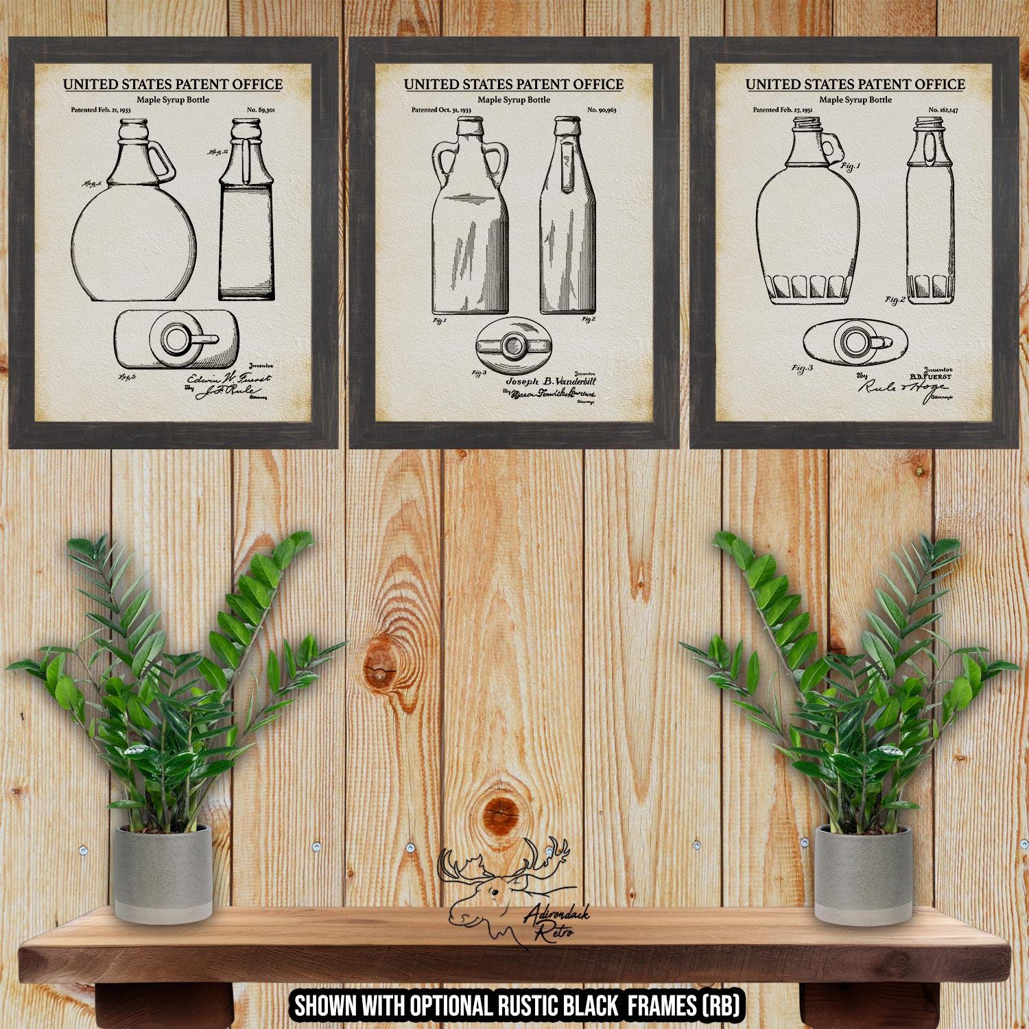 Maple Syrup Bottle Patent Print Set of 3 - Kitchen Wall Art at Adirondack Retro