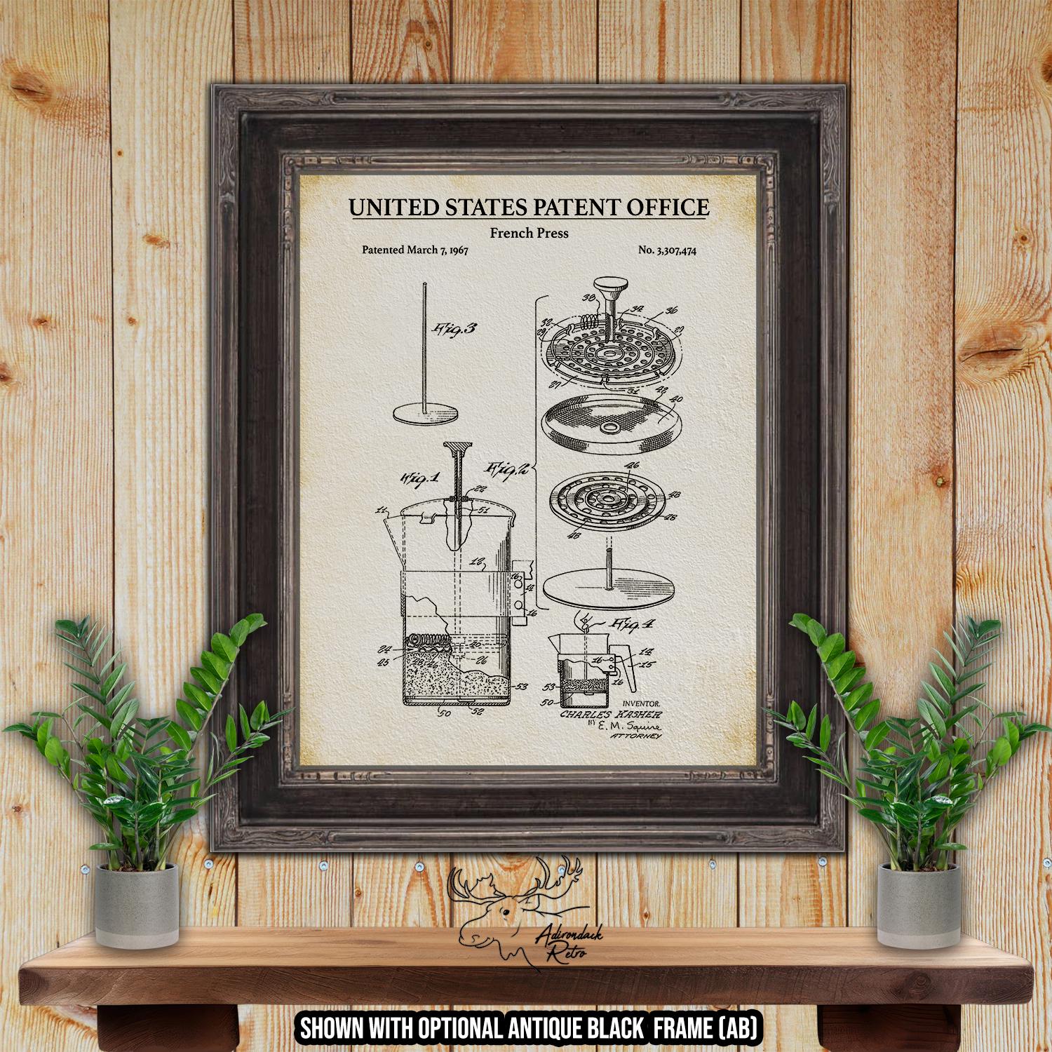 French Press Patent Print - Kitchen Appliance Poster - 1967 Coffee Invention at Adirondack Retro