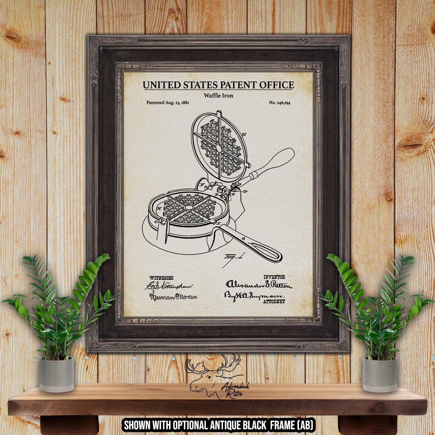 Waffle Iron Patent Print - 1881 Kitchen Appliance Invention at Adirondack Retro