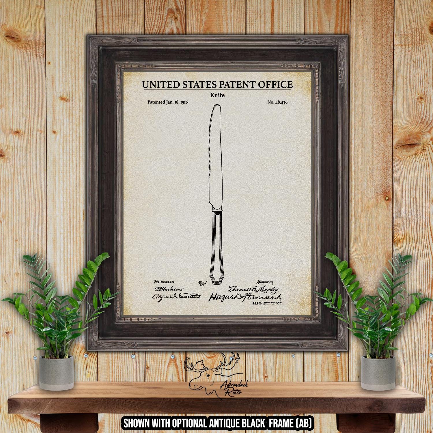 Knife Patent Print - Silverware Poster - Kitchen Utensil Invention at Adirondack Retro