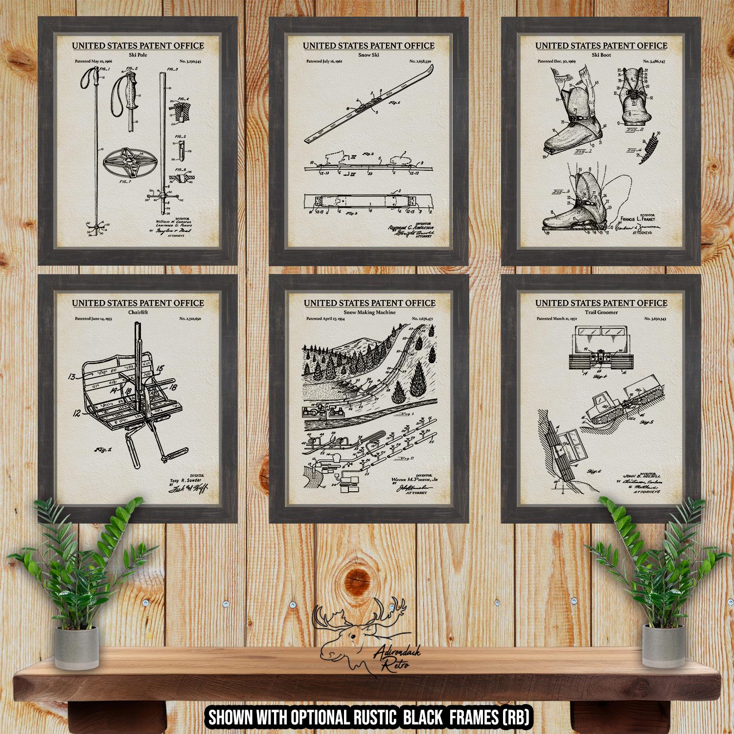 Snow Skiing Patent Print Set of 6 - Downhill Skiing Posters at Adirondack Retro