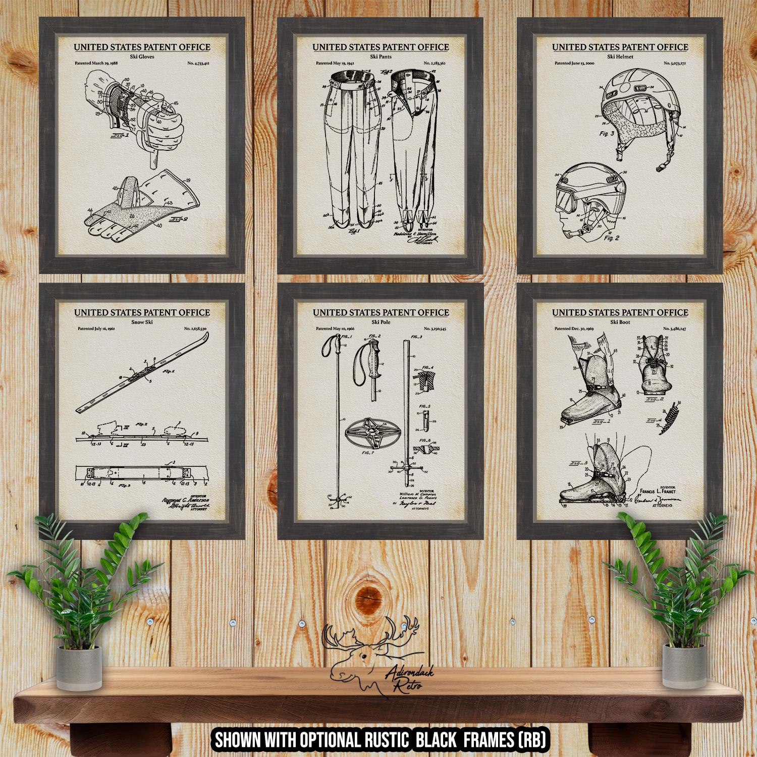 Snow Skiing Patent Print Set of 6 - Rustic Skiing Posters at Adirondack Retro