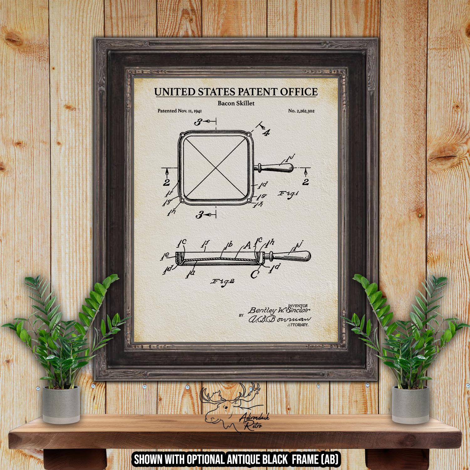 Bacon Skillet Patent Print - Bacon Poster - Kitchen Wall Art at Adirondack Retro