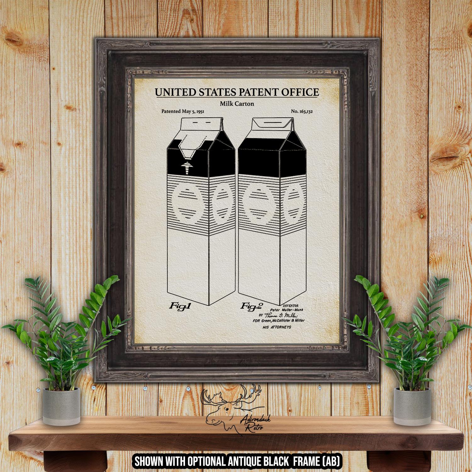 Milk Carton Patent Print - Dining Room Poster - 1951 Kitchen Invention at Adirondack Retro