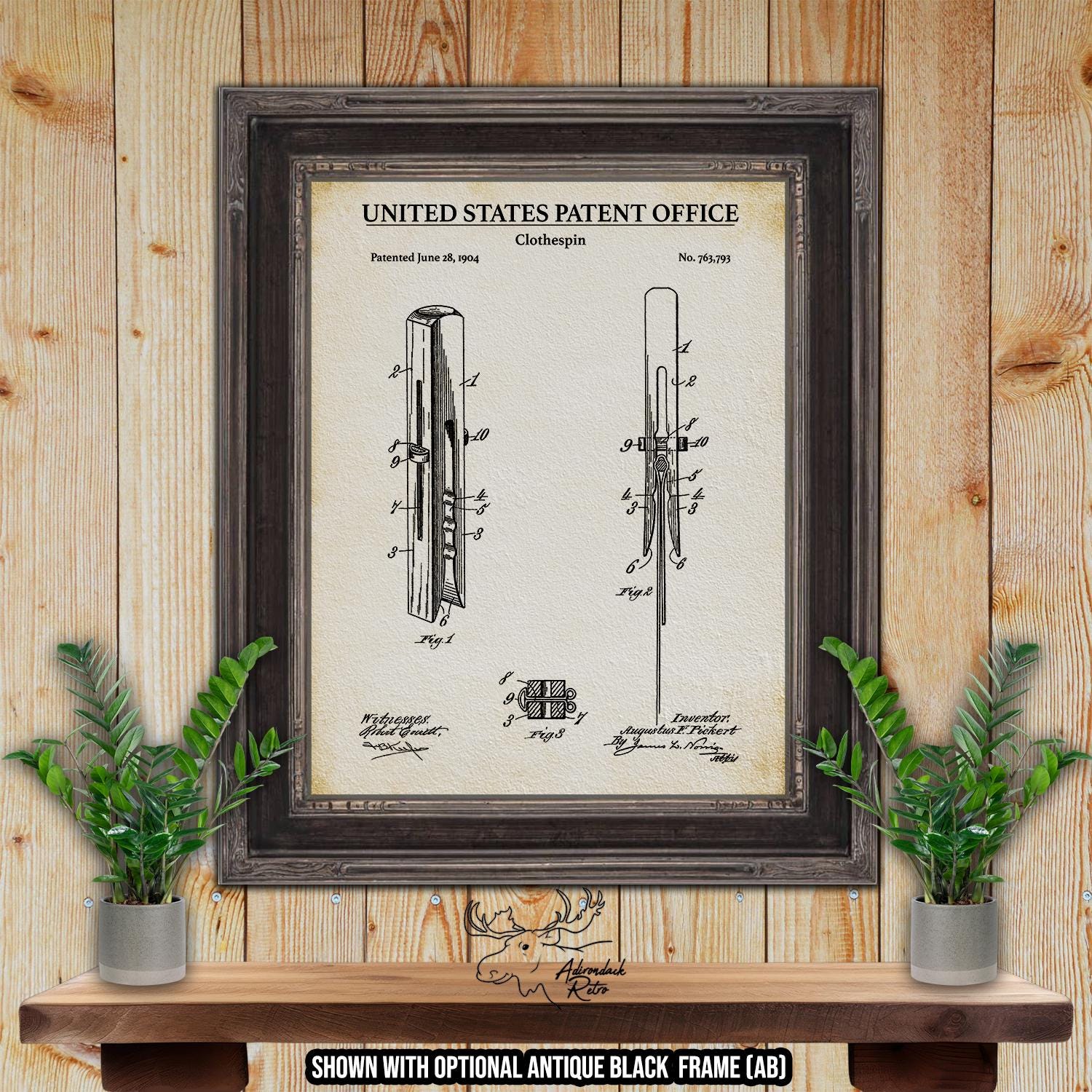 Clothespin Patent Print - 1904 Laundry Invention at Adirondack Retro