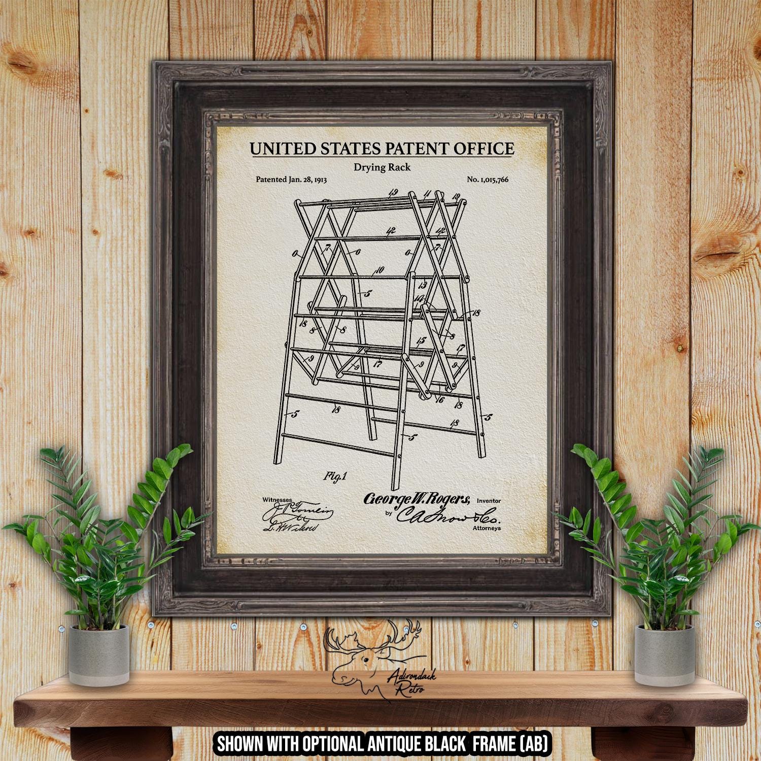 Clothes Drying Rack Patent Print - 1913 Laundry Invention at Adirondack Retro