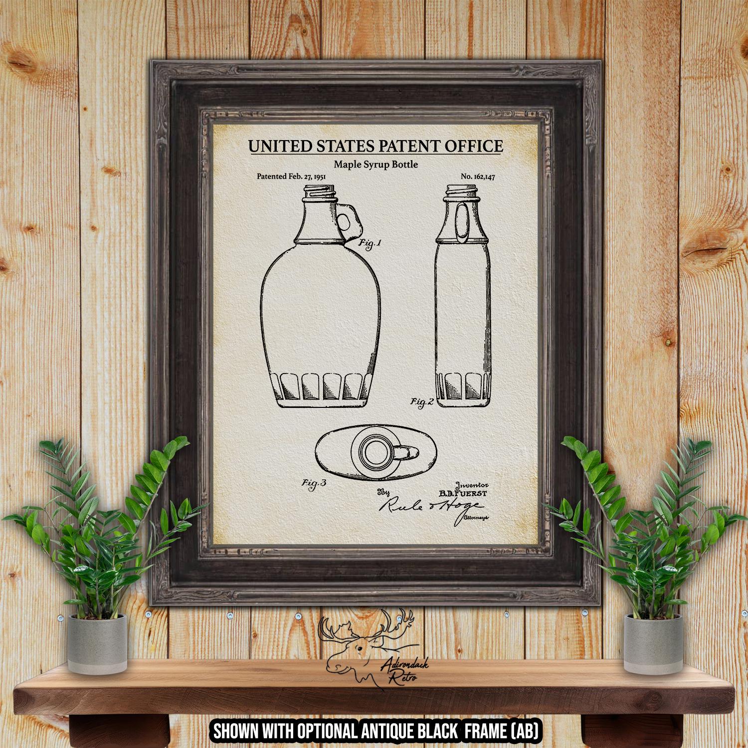 Maple Syrup Bottle Patent Print - Kitchen Poster - 1951 Syrup Invention at Adirondack Retro