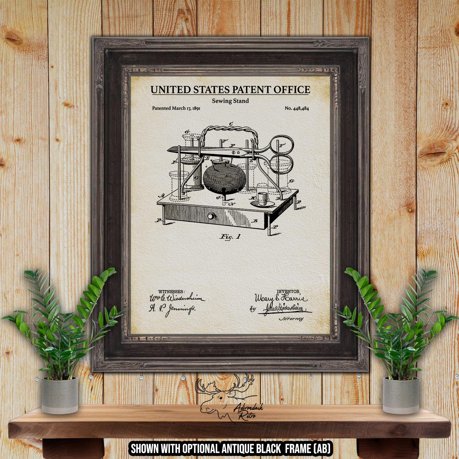 Sewing Stand Patent Print - 1891 Sewing Invention at Adirondack Retro