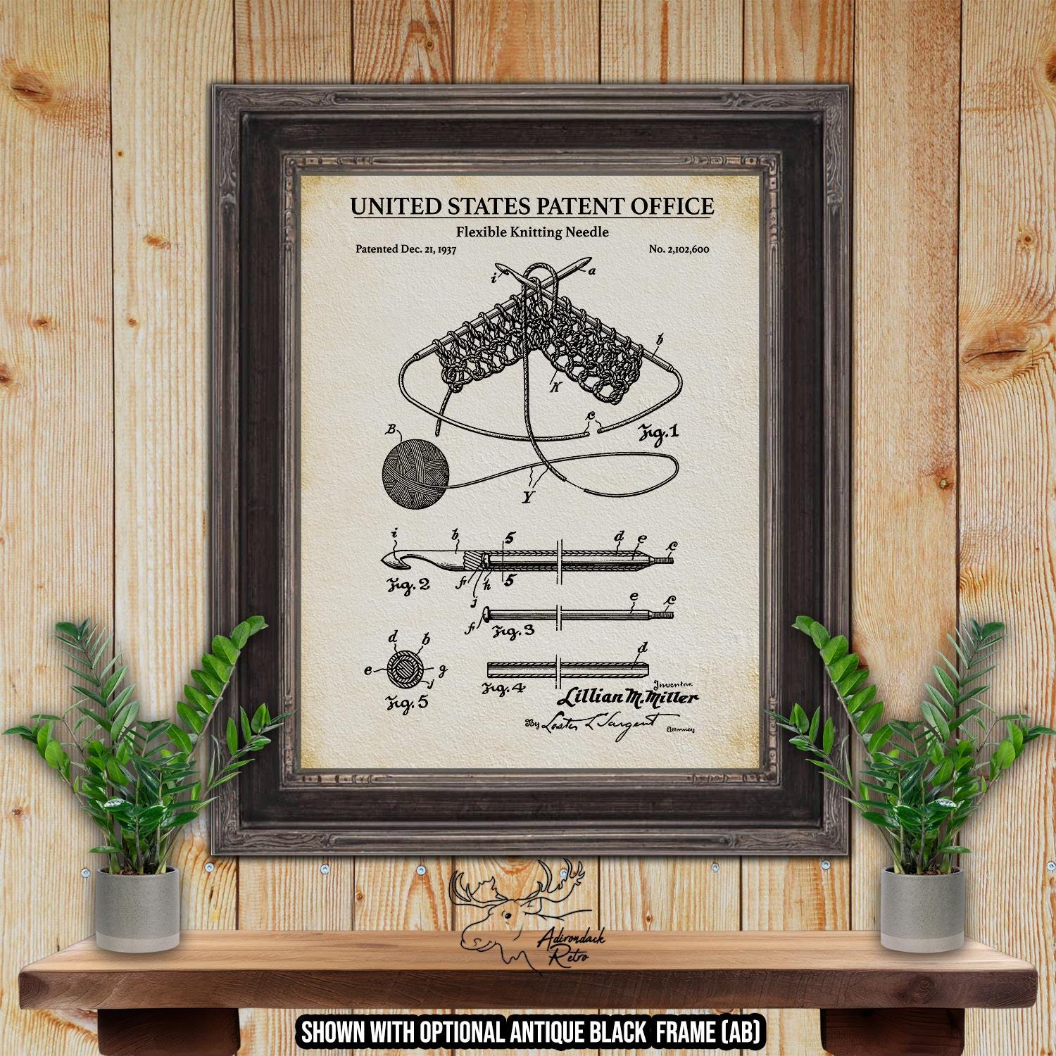 Knitting Needle Patent Print - 1937 Knitting Invention at Adirondack Retro