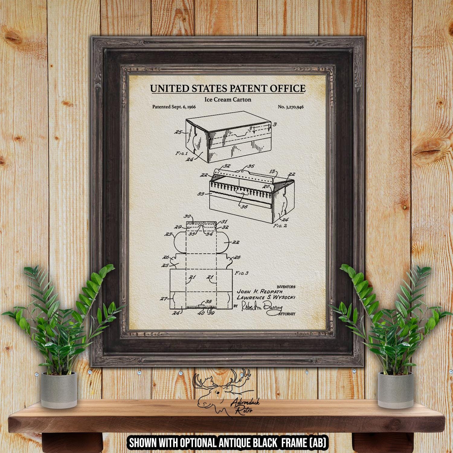 Ice Cream Carton Patent Print - Ice Cream Poster - 1966 Ice Cream Invention at Adirondack Retro