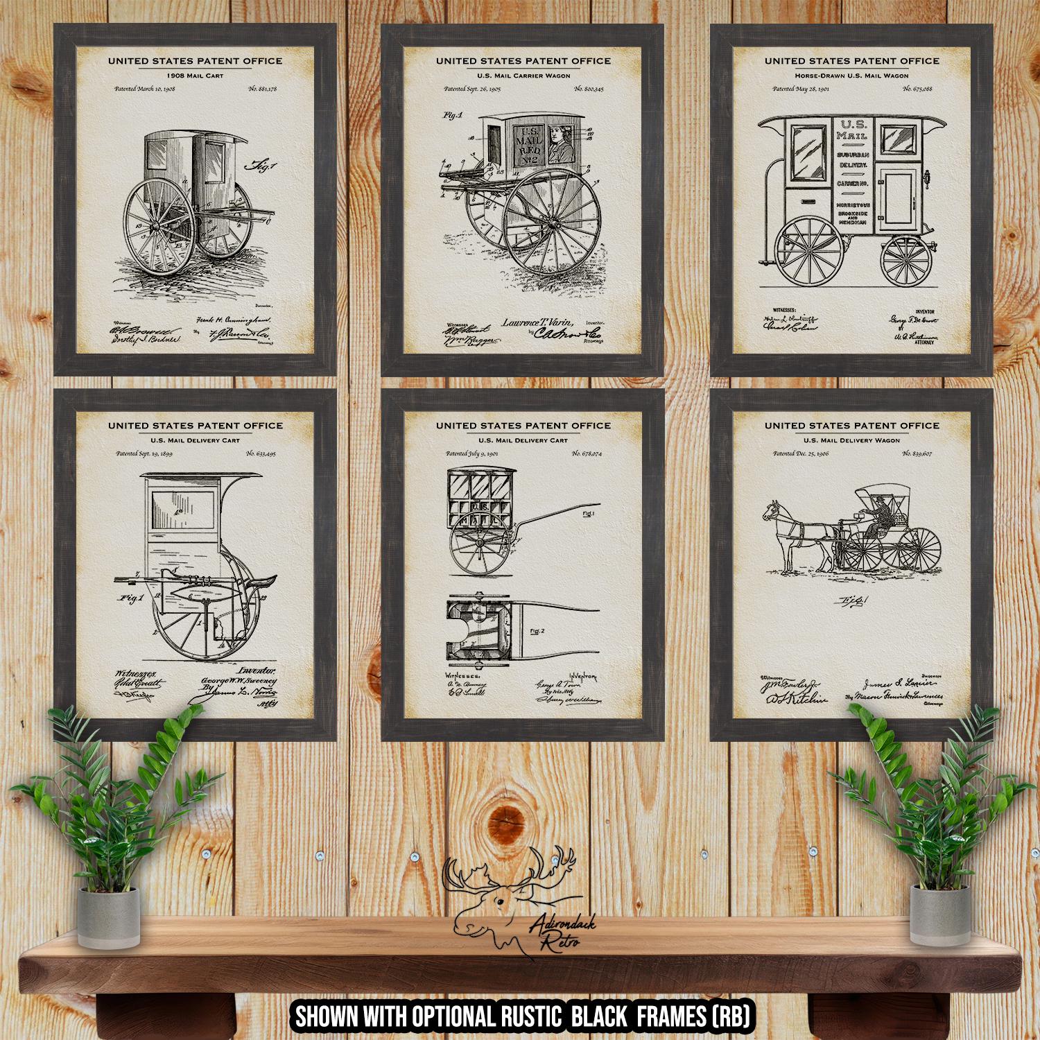 Mail Delivery Cart Patent Print Set of 6 - Mail Carrier Wagon Posters at Adirondack Retro