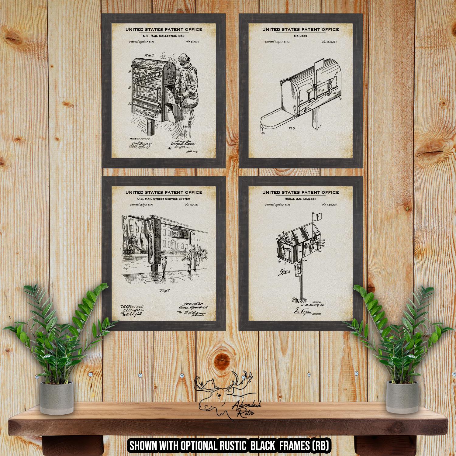 Mailbox Patent Print Set of 4 - Rural Mailbox Posters at Adirondack Retro