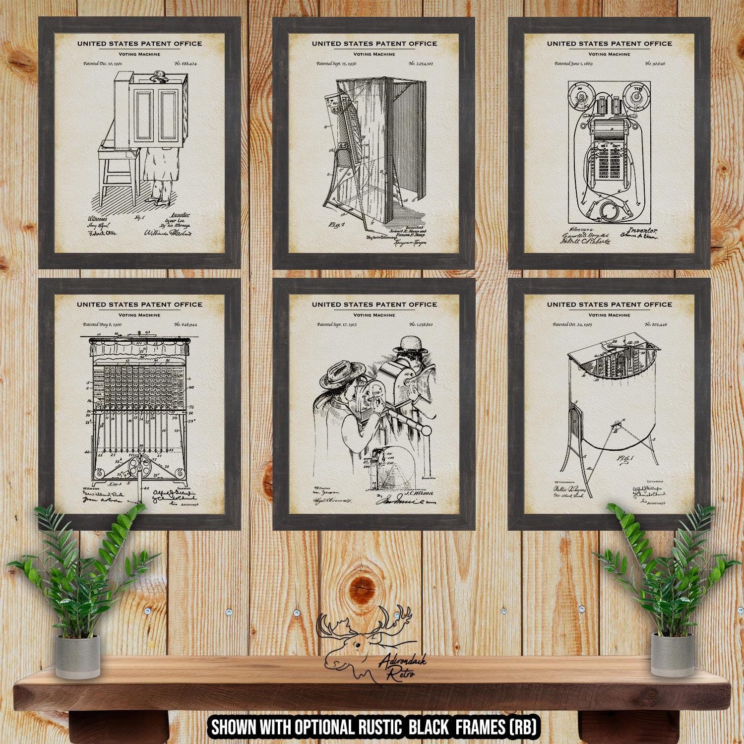 Voting Machine Patent Print Set of 6 - Polling Booth Poster Set at Adirondack Retro