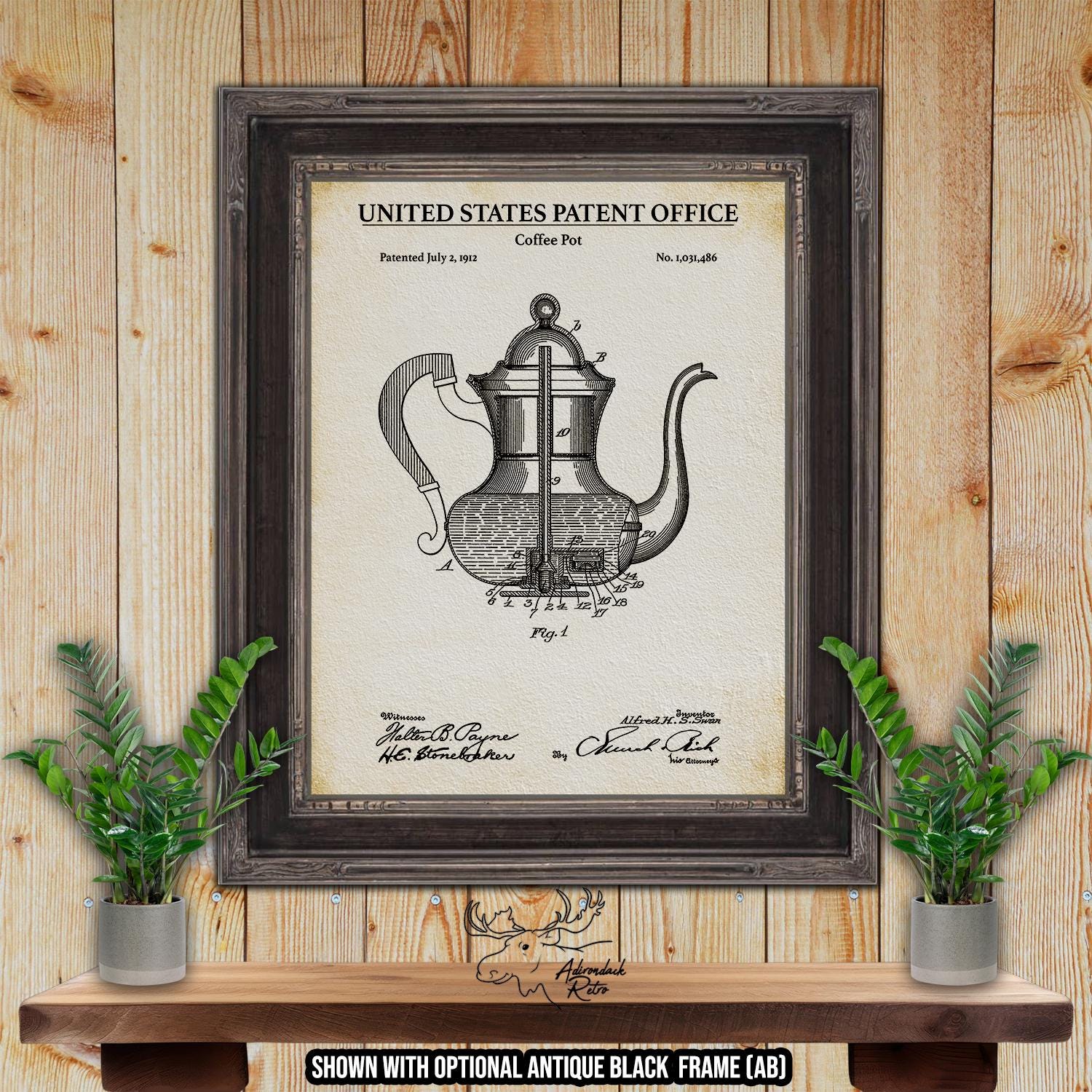 Coffee Pot Patent Print - Kitchen Appliance Wall Art - 1912 Coffee Invention at Adirondack Retro