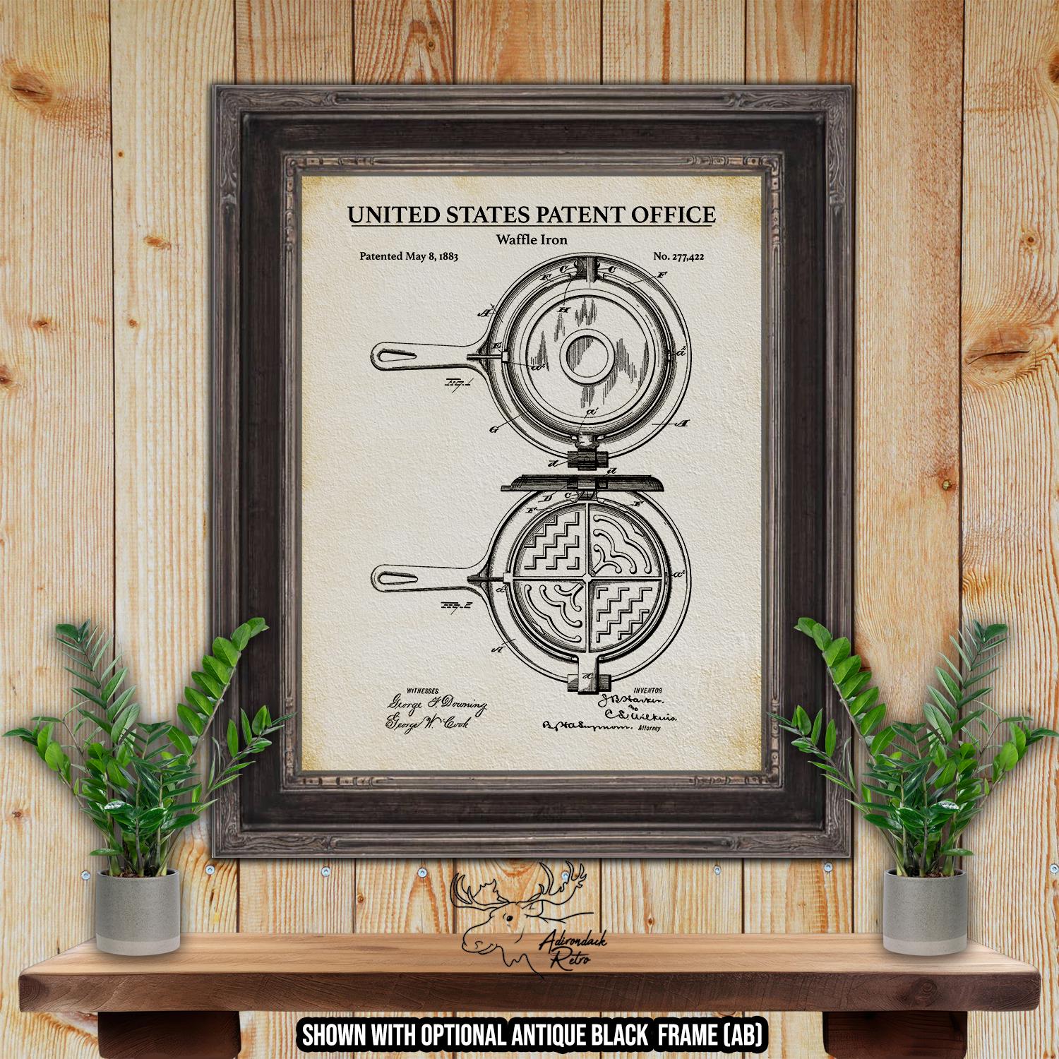 Waffle Iron Patent Print - 1883 Kitchen Appliance Invention at Adirondack Retro