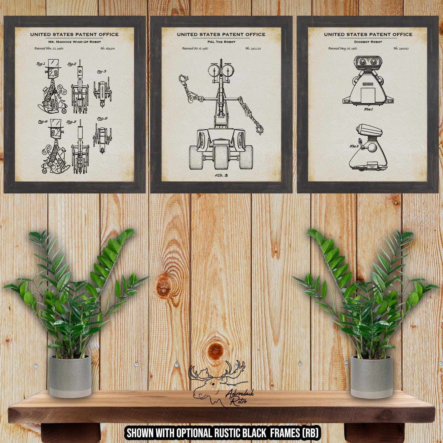 Robot Patent Print Set of 3 - Retro Robot Posters - Toy Robot Inventions at Adirondack Retro