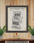 a drawing of a vending machine on a wooden wall