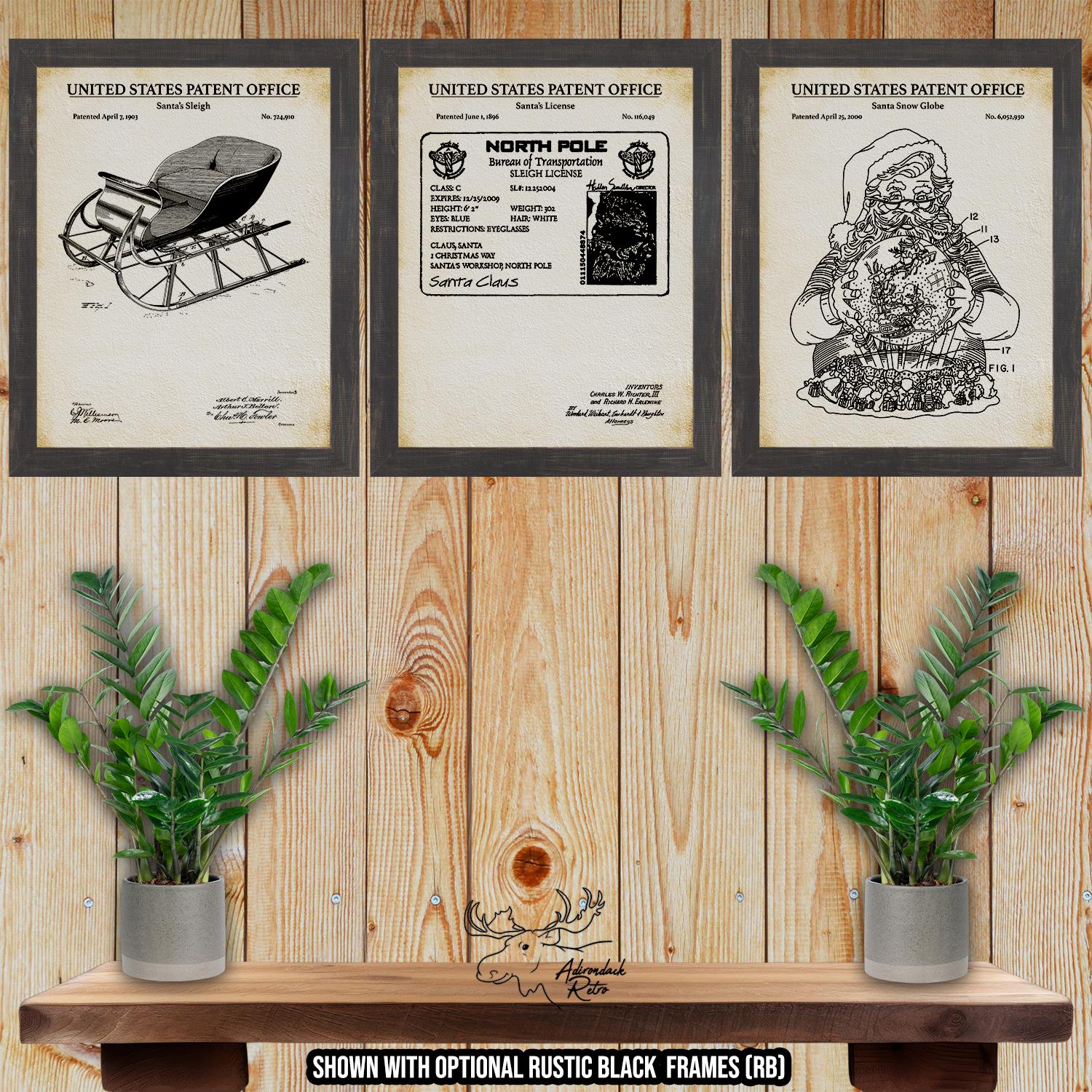 Christmas Patent Print Set of 3 - Vintage Holiday Art - Christmas Decorations at Adirondack Retro