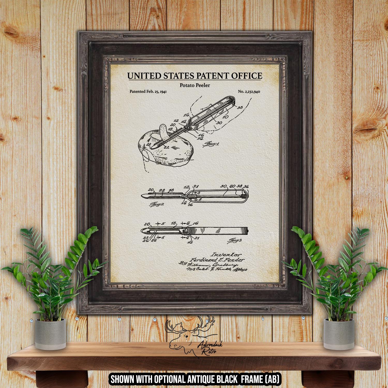 Potato Peeler Patent Print - Rolling Pin Poster - 1941 Kitchen Utensil Invention at Adirondack Retro