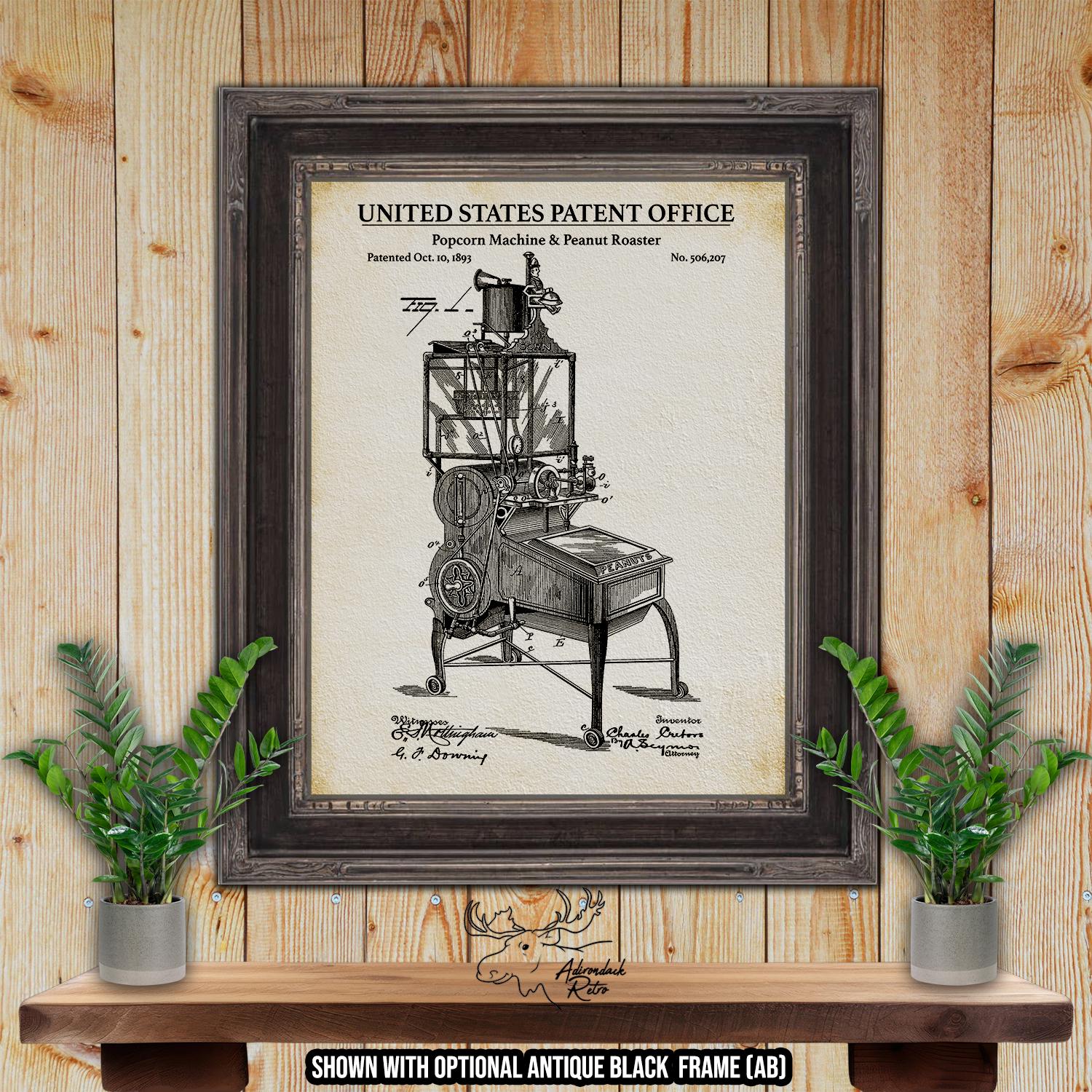 Popcorn Machine & Peanut Roaster Patent Print - Popcorn Poster - 1893 Peanut Roaster Invention at Adirondack Retro