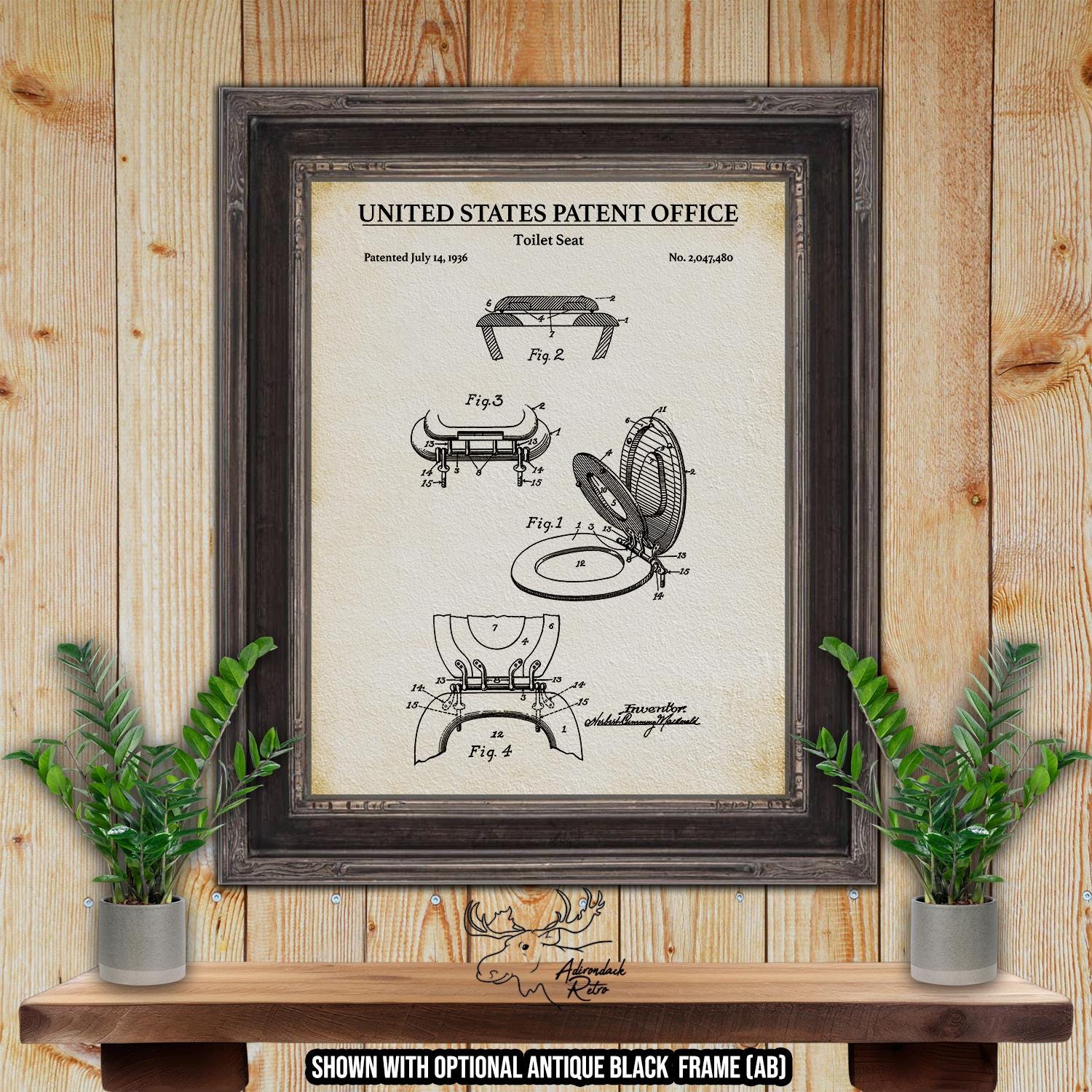 Toilet Seat Patent Print - Toilet Seat Poster Art - 1936 Bathroom Invention at Adirondack Retro