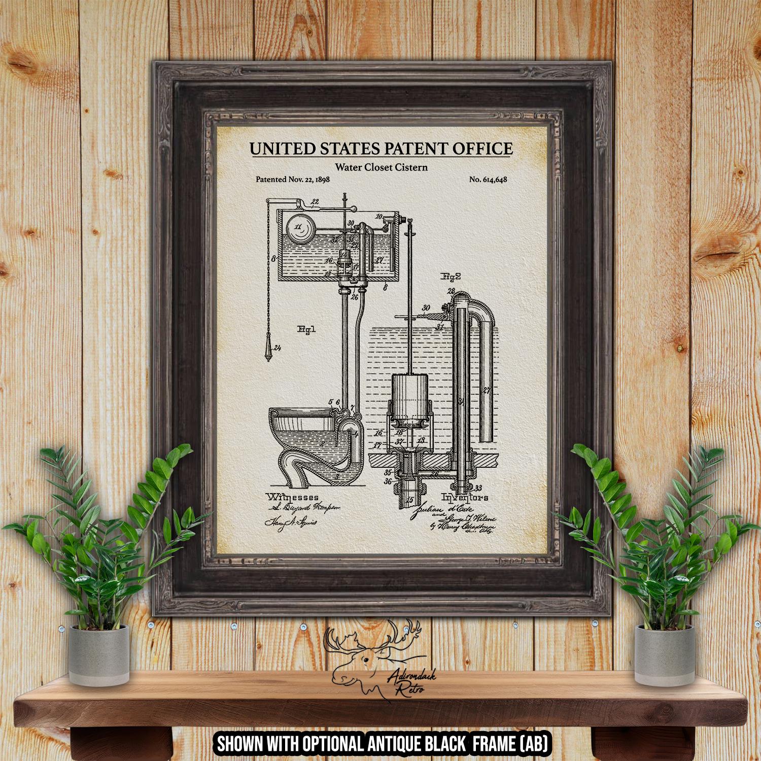 Water Closet Cistern Patent Print - Vintage Toilet Poster - 1898 Bathroom Invention at Adirondack Retro